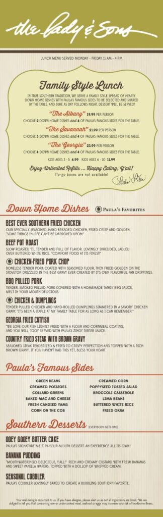 Lady & Sons Menu 2